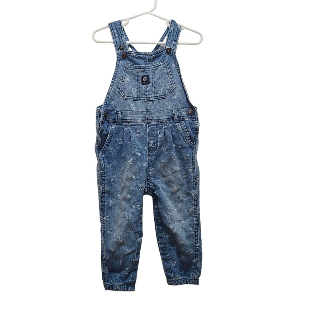 OshKosh B'Gosh Baby B'Gosh Blue Denim White Floral Print Overalls Size 24M